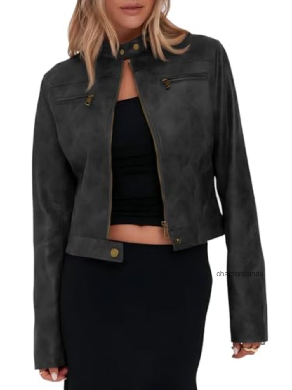 Faux Leather Cropped Moto Jacket Zip Up Stand Collar Y2k Streetwear